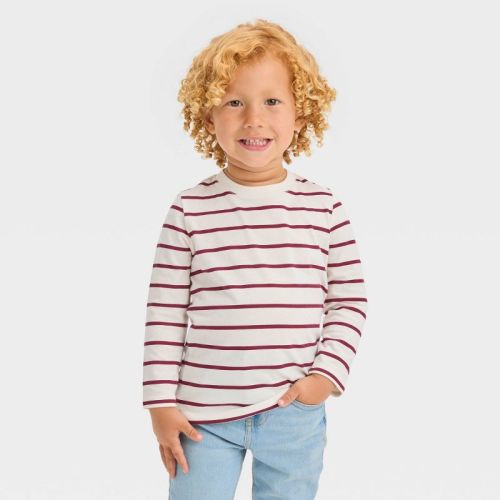 Toddler Boys' Long Sleeve Striped Printed Favorite T-Shirt - Cat & Jack™ Cream, Size: 4T