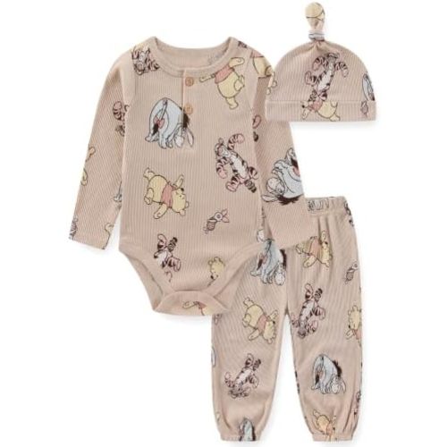 Disney Pooh Baby Boys Bodysuit with Cap and Pants 3 Piece Set for Infants