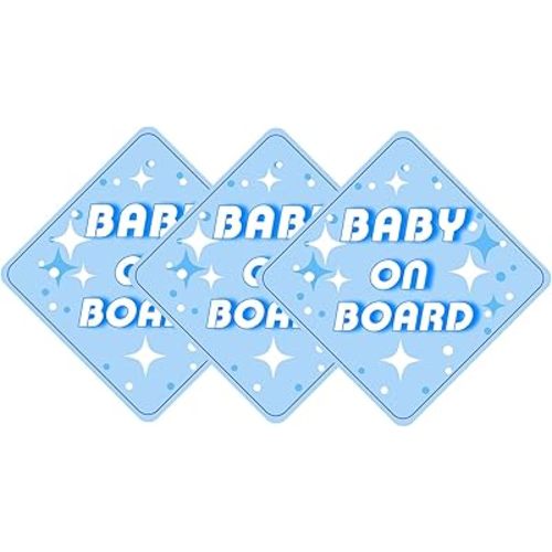Baby on Board Magnet for Car, Reflective Babies on Board Magnetic Sticker Car Sign, 3 Pack Waterproof Kids Safety First Warning for Parents(BLUE)