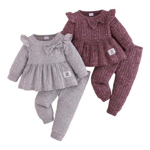 Caqnni Baby Girl Clothes Toddler Girl Jeans Outfits Ruffle Shirt Denim Pants Girls Clothing Set Fall Winter Outfit Loungewear (9-12 Months,Gray)