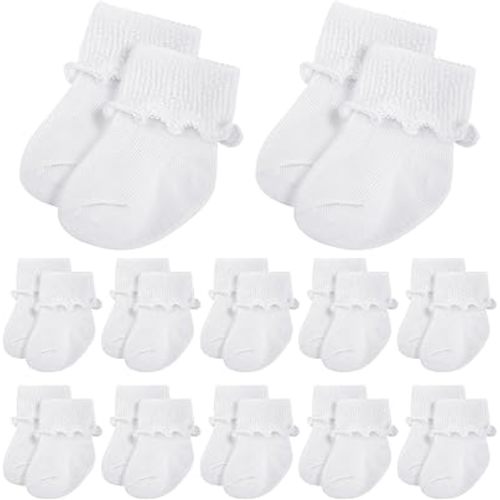 Toulite 12 Pairs Preemie Newborn Baby Ankle Socks Ruffle Turn Cuff Cotton Non-slip Warm Socks for Girls and Boys Infant