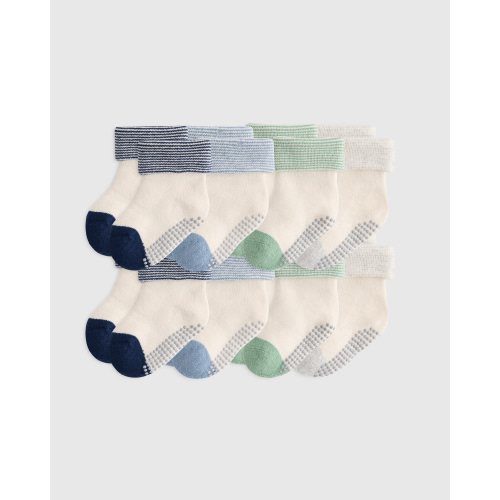 Organic Cotton Gripper Fold Over Socks 8-Pack - Baby in White/Grey