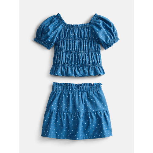 Wonder Nation Toddler Girls Puff Sleeve Cotton Top and Skirt Set, 2 Piece, Sizes 12M- 5T