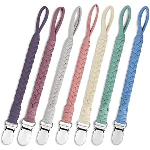 7 Pcs Braided Pacifier Clip Baby Girls for Boys, Handmade Cotton Pacifier Holder Binky Clips Fits All Pacifiers Modern Unisex Smoother Clip Baby Gifts