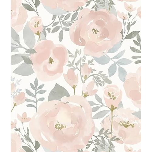 Orainege Peel and Stick Wallpaper Floral Wallpaper 17.3in x393.7in Floral Contact Paper Peony Self Adhesive Removable Wall Paper for Cabinets Walls Shelf Liner, Light Pink