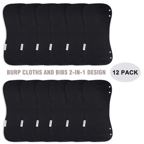 Burp Cloths & Baby Bibs 2-In-1 Large Size 3 Layers Thicken 100% Cotton Super Soft Absorbent for Teething and Drooling Baby Spit Up Burping Rags Set for Boys and Girls Infant Newborn 12-Pack