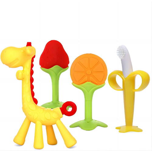 BPA-Free Baby Teething Toys for Newborn, Infant & Toddler - Silicone Banana Teethers, 4-Pack with Chew Freezing Feature