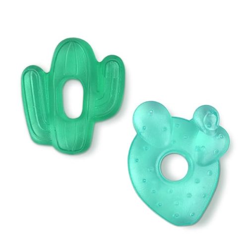 Itzy Ritzy Water-Filled Teethers - Cold Cutie Coolers Textured On Both Sides to Massage Sore Gums & Emerging Teeth - Can Be Chilled in Refrigerator, Set of 2 Green Cactus Water Teethers