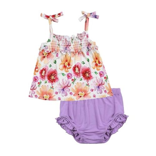EASWEET Infants Baby Girls 2 Piece Summer Outfits Set Smocked Tank Top and Bloomer Shorts Set
