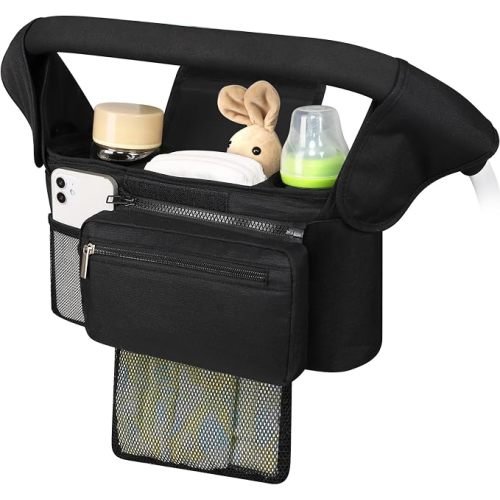 Accmor Universal Stroller Organizer with Insulated Cup Holder Detachable Phone Bag and Shoulder Strap,Stroller Bag Caddy Organizer for Uppababy, Baby Jogger, Britax Strollers
