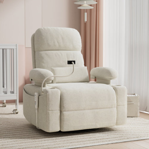 MAMAZING Electric Power Adjustable Armrests Swivel Rocking Chair Reclining Glider With Usb Charge And Phone Holder & Reviews | Wayfair