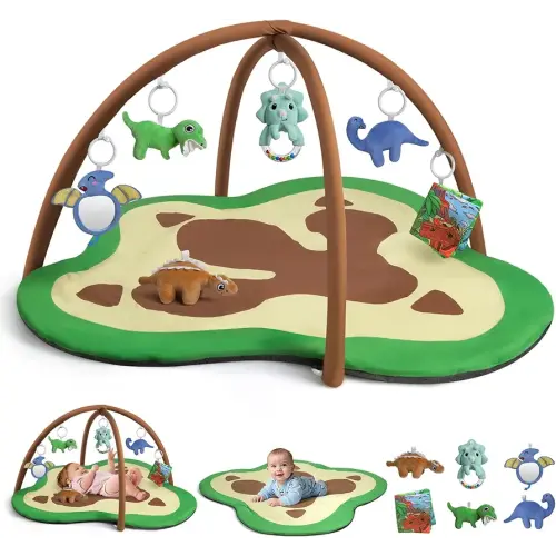 bopopo Baby Gym Play Mat, Oversize Dinosaur Claws Shaped Tummy Time Mat with 6 Detachable Baby Activity Toys, Baby Play Mat Promote Motor Skills & Sensory Development, Newborn Infant Essentials Gift