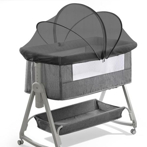 Bassinet Cover Mosquito Net - Breathable Mesh Canopy with 2-Way Zipper, Keep Cats & Insects Out for Baby Bassinet/Bedside Sleeper/Travel Crib, Portable with Storage Bag(Black-Small)