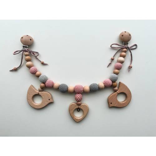 Pram Garland  with Wooden Birds and Flower
