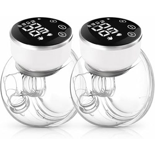 Wearable Breast Pump Hands Free of Longer Battery Life & LED Display, Portable Electric Breast Pump with 3 Modes & 9 Levels & Low Noise, 24 mm Flange, 2 Pcs White