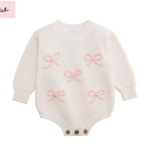 Bow Chainstitch Sweater Bubble for 0-3Month Babies | Mud Pie