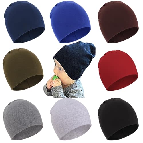 DRESHOW BQUBO 8 Pack Unisex Baby Beanie Hat Infant Toddler Kid Hats Baby Soft Cute Knit Cap Nursery Beanie