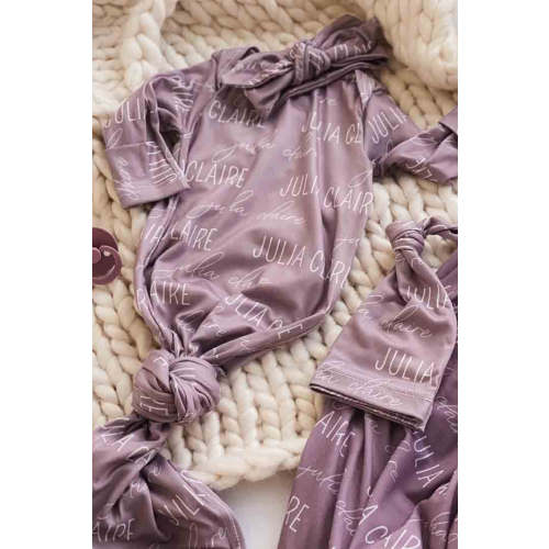 Personalized Newborn Baby Knot Gown | Solid Dusty Purple