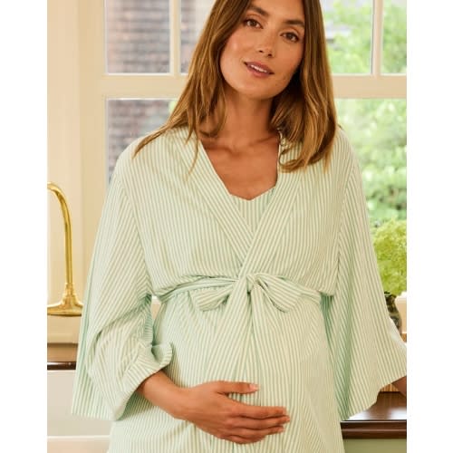 LAKE | Women | DreamModal Pajamas | Parisian Green Pencil Stripe Maternity Kimono Bundle