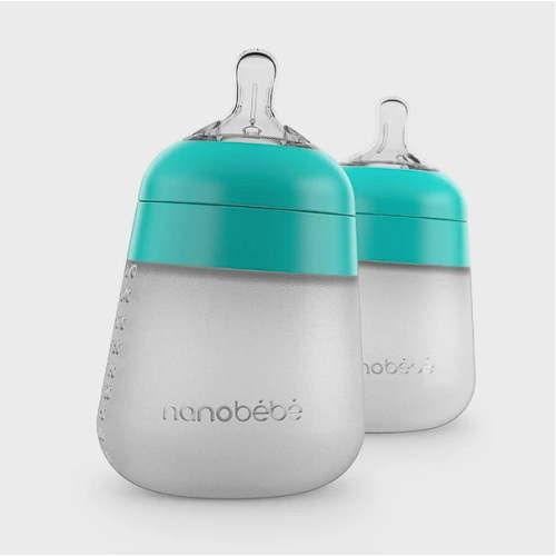 Nanobebe Anti-Colic Flexy Silicone Baby Bottles | Teal, 9 oz, 2 Pack