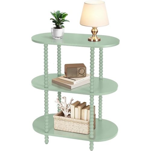 Wood Small Console Table, Modern Narrow Entryway Table with 3-Tier Storage Shelves, Skinny Side Table for Living Room, Bedroom, Farmhouse, Sofa, Foyer, Hallway, Green