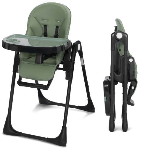 AILEEKISS Foldable High Chair for Baby, Toddler Eating Chair with Detachable Double Trays, Green
