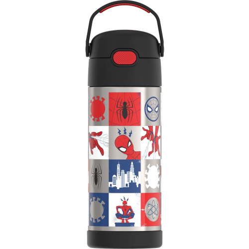 Thermos Funtainer Stainless Steel Vacuum Insulated Bottle with Covered Straw for Kids, Spiderman, 14oz