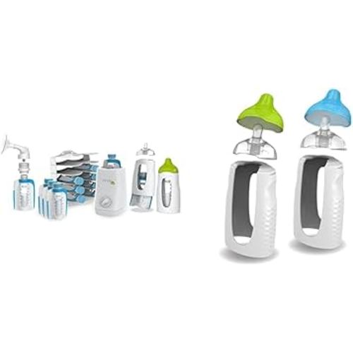 Kiinde Twist Universal Direct-Pump Feeding System and Warmer Gift Set & Twist Squeeze Natural Baby Breast Milk Feeding Bottle with Nipples and Case (2 Pack), Easy to Clean