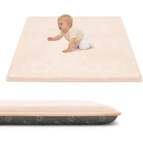 ACOMOPACK 1.3" Thick Baby Play Mat for Floor 50x50"-Memory Foam Water-Repellent Playpen Mat for Tummy Time,Non-Slip Soft Velvet Nursery Rug for Kids,Toddlers,Infants Crawling（Blush）