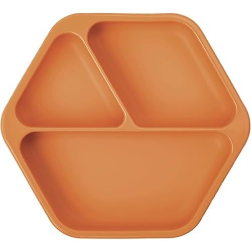 Tiny Twinkle Silicone Suction Baby Plate, Suction Grip Divided Dish for First Foods and Self-Feeding Toddlers, Baby Led Weaning Supplies for Independent Eating (Cinnamon Plate)