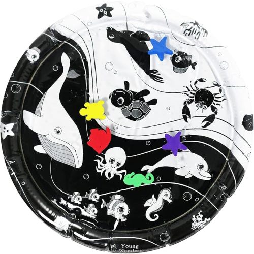 Under The Sea High Contrast Water Mat – Tummy Time Toy and Sensory Mat for Baby Vision Development, Black and White Newborn Play Mat, BPA-Free, 0–24 Months by Young Wonderer