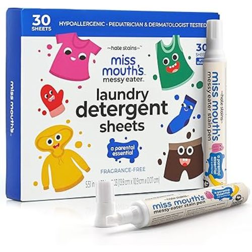 Miss Mouth's Messy Eater Stain Treater Pen - 2 Pack To Go Instant Stain Remover Pen and Detergent Sheets Newborn & Baby Essentials