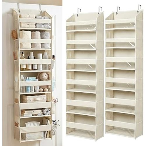 HOMELUX THEORY UPGRADED 6 Tiers Over The Door Organizer Hanging - 100D EXTRA THICK & 50lbs HUGE CAPACITY, 12 Side Mesh Pockets Over The Door Shoe Organizer, Hanging Closet Organizer (Ivory, 2pc)