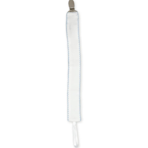 Legacy Pacifier Clip - Park White, Blue Picot
