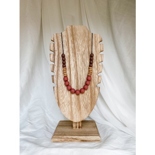 Mahogany, Speckled Cocoa, & Beech Wood Modern Mama Silicone Necklace | Nursing Necklace | Breastfeeding Necklace | Fiddle Necklace