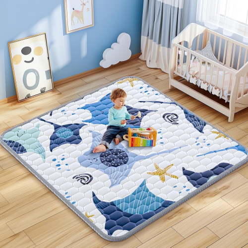 50"x50" Baby Crawling Mat Babies Play Mat For Toddlers Infants Fits 127x127cm Playpen, Blue