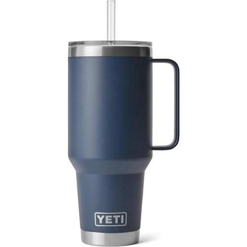 YETI Rambler 42 oz Tumbler with Handle and Straw Lid, Travel Mug Water Tumbler, Vacuum Insulated Cup with Handle, Stainless Steel, Navy