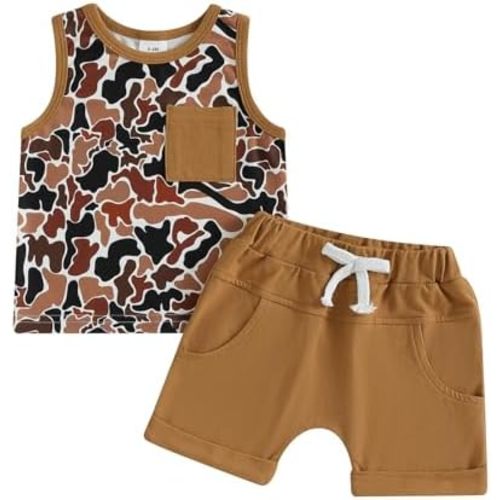 Kupretty Baby Boy Summer Clothes Sleeveless Tank Tops Vest T-Shirt + Casual Shorts Toddler Outfits Set