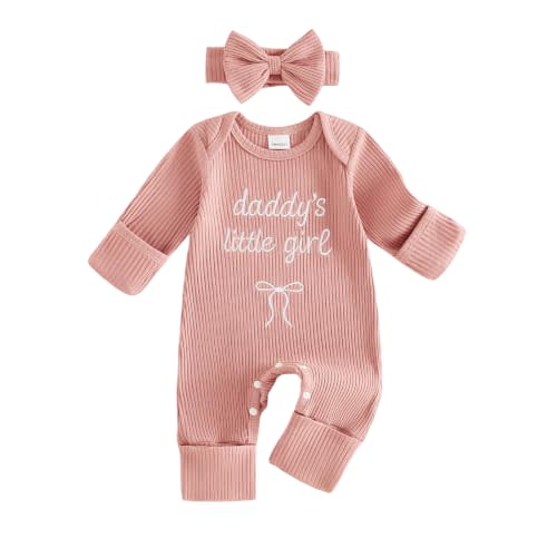 allshope Newborn Baby Girl Fall Outfit Romper Jumpsuit Infant Clothes | Letter Embroidery Cute Long Sleeve Round Neck Bodysuit Clothing