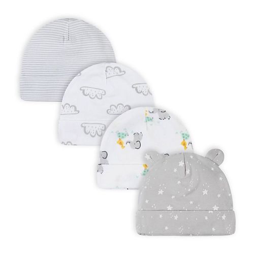 Gerber® Size 0-6M 4-Pack Baby Animals Caps in GreyGerber® Size 0-6M 4-Pack Baby Animals Caps in Grey