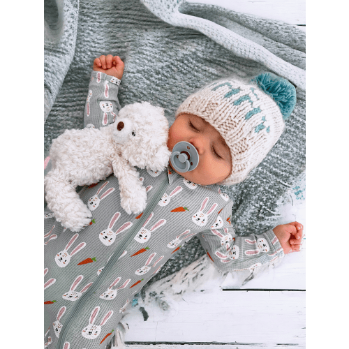 Organic Waffle Basic Zip Footie, Brother Bunny