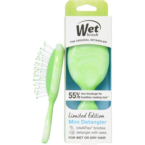Wet Brush Mini Detangler Hair Brush for Gentle Knot Removal, Travel Size, Soft Bristles for Pain-Free Detangling, Less Breakage, Works on All Hair Types, Limited Edition, Summer Treat Key Lime