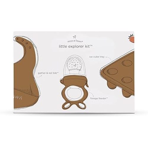 Little Explorer Kit - Silicone Frozen Breast Milk Popsicle Kit with Forage Feeder, Teething Popsicle Ice Cube Tray, & Gather & Roll Baby Feeding Bib - BPA, PVC, & Lead-Free - Foliage