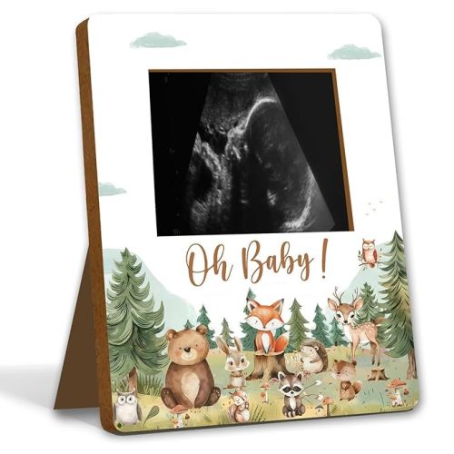 ALodr Woodland Baby Shower Decorations, Woodland Baby Shower Sign Picture Frame, Wild Animal Party Decor for Gender Reveal, Pregnancy Milestone Keepsake, Pregnancy Announcement Sonogram Photo Frames