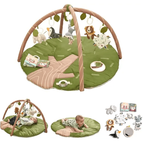 Baby Play Gym Mat - 8-in-1 Activity Playmat with Detachable Toys for Sensory Development - Thick, Oversized, Washable & Non-Slip Baby Floor Mat - Perfect Tummy Time Mat for Infants 0 6 12 Months