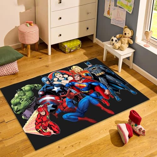 Superhero Decoration Rug for Boys Room Size 3x5 4x6 5x8 ft Non-Slip Carpet, Soft and Colorful Bedroom Bed Room Mat 164