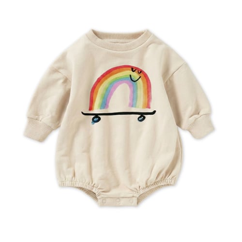 Organic Cotton French Terry Bubble Romper - Rainbow Skateboard: Cream / 6-12m