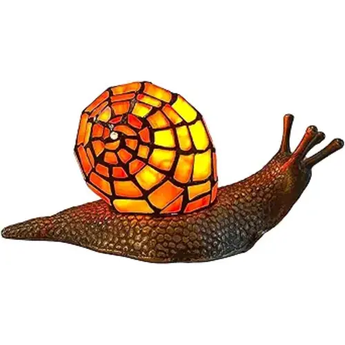 Bieye L10963 Land Snail Tiffany Style Stained Glass Accent Table Lamp for Home Decoration (Orange, 10" D x 5" W x 5" H)
