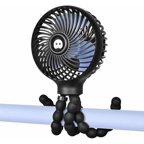 WiHoo Mini Handheld Stroller Fan,2600mAh Personal Portable Baby Car Seat Fan with Flexible Tripod Fix on Stroller,USB or Battery Powered Desk Fan Adjustable 3 Speeds for Camping - Stroller Fan Black