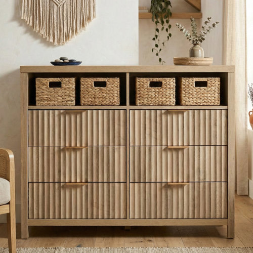 Ebern Designs Arrilla 6 - Drawer Dresser with Media Shelf & Reviews | Wayfair